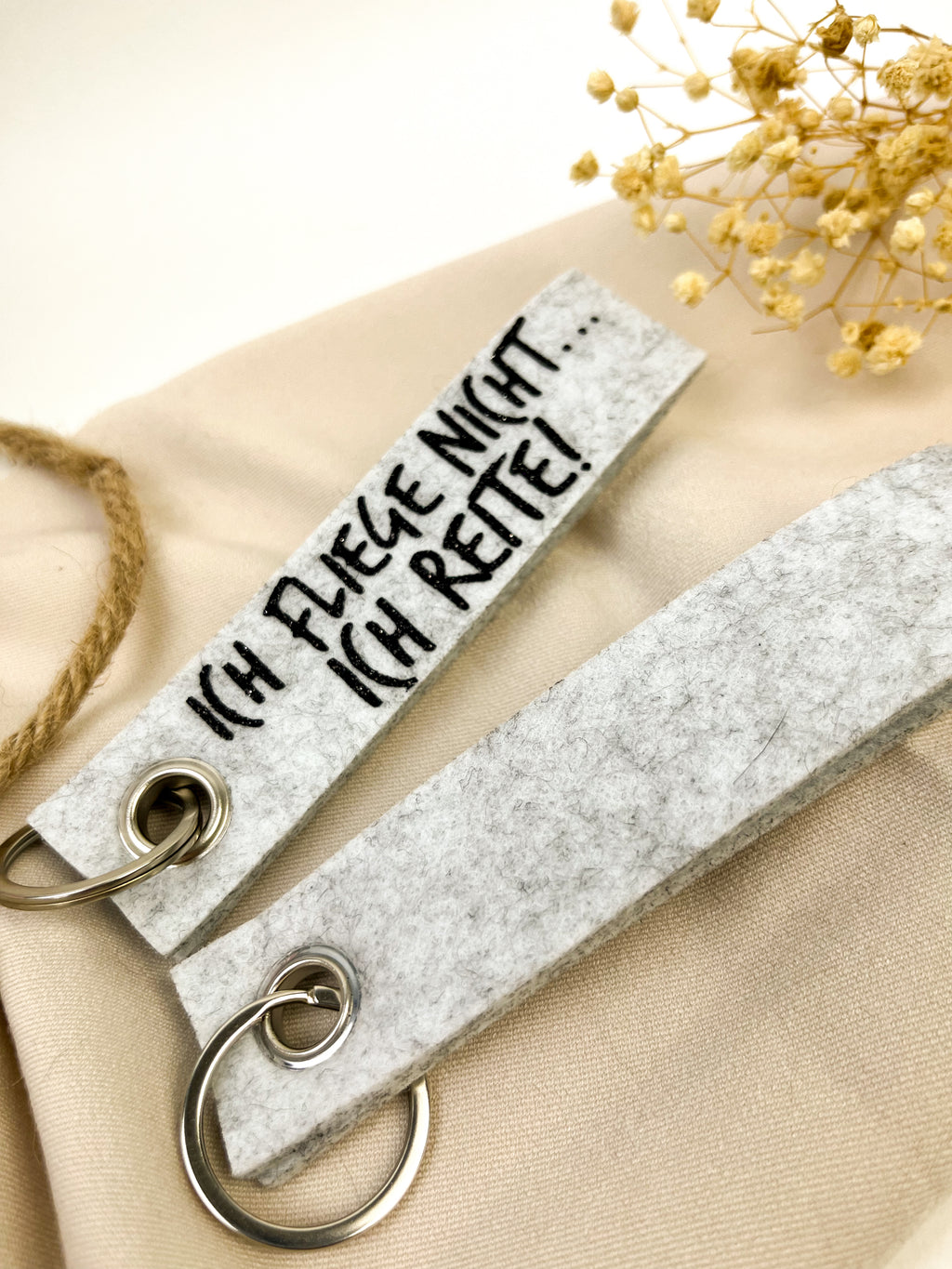 Schlüsselanhänger aus filz "Ich fliege nicht... ich reite."