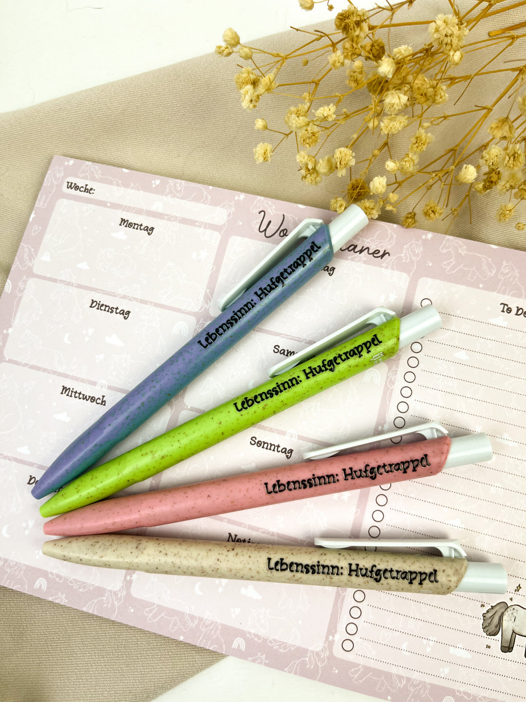 Kugelschreiber aus Stroh-Kunststoff "Lebenssinn: Hufgetrappel"