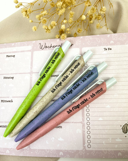 Kugelschreiber aus Stroh-Kunststoff "Ich fliege nicht. Ich reite!"