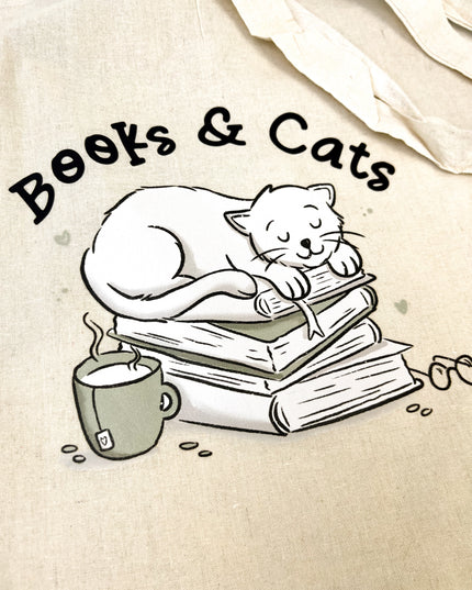 Baumwollbeutel "Books & Cats"
