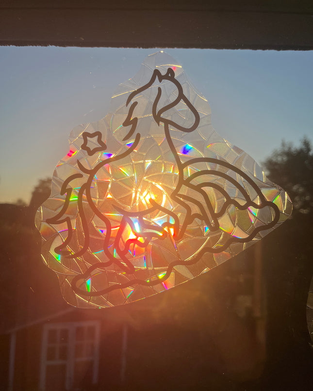 Lichtfänger mit Pferdemotiv – statisch haftendes Fensterbild "Regenbogenpferd"