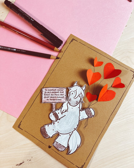 Download-Vorlage Valentinstagskarte Pferd