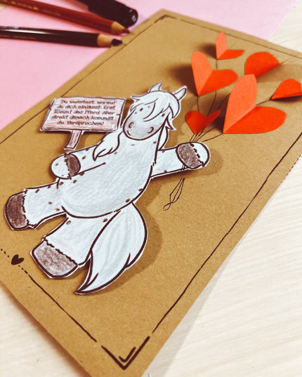 Download-Vorlage Valentinstagskarte Pferd