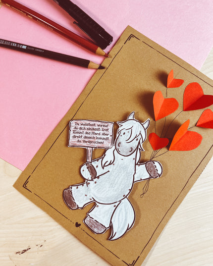 Download-Vorlage Valentinstagskarte Pferd