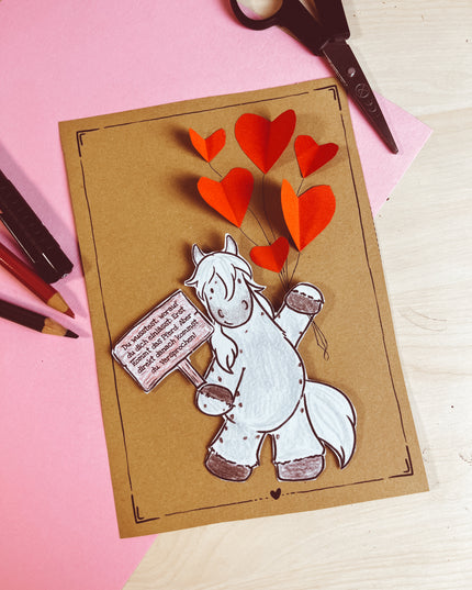 Download-Vorlage Valentinstagskarte Pferd