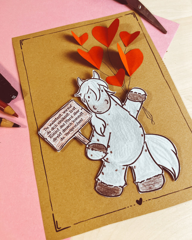 Download-Vorlage Valentinstagskarte Pferd