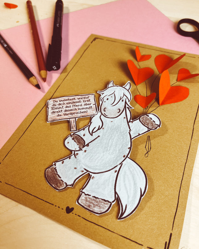 Download-Vorlage Valentinstagskarte Pferd