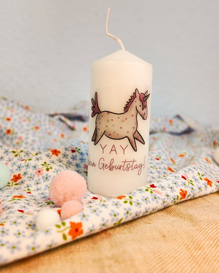 Kerze mit Pferdemotiv “Einhorn (Geburtstag)”
