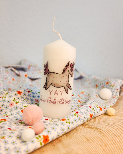 Kerze mit Pferdemotiv “Einhorn (Geburtstag)”