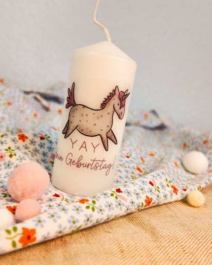 Kerze mit Pferdemotiv “Einhorn (Geburtstag)”