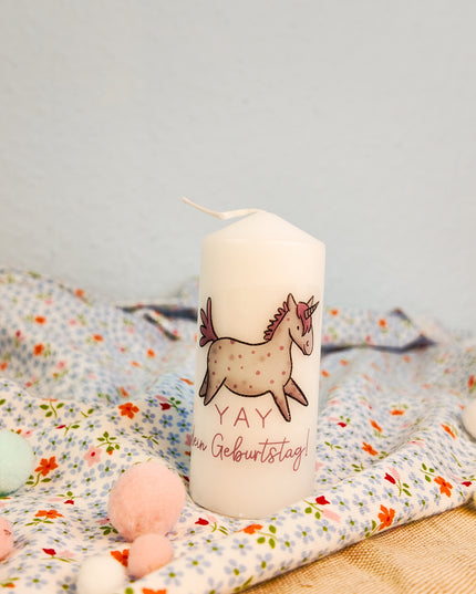 Kerze mit Pferdemotiv “Einhorn (Geburtstag)”