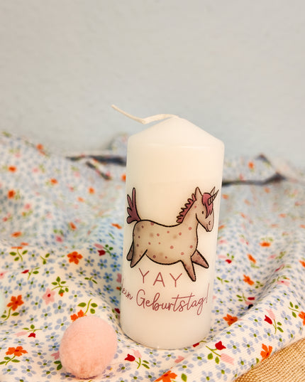 Kerze mit Pferdemotiv “Einhorn (Geburtstag)”