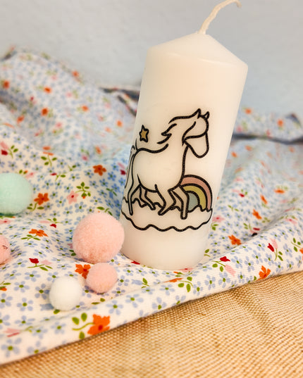 Kerze mit Pferdemotiv “Regenbogenpony”