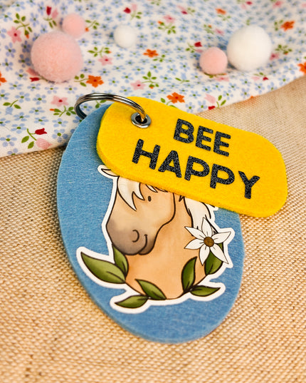 Schlüsselanhänger "Bee Happy" mit Pferdemotiv aus Filz