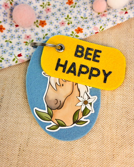 Schlüsselanhänger "Bee Happy" mit Pferdemotiv aus Filz