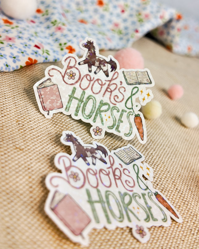 Glitzer-Sticker mit Pferdemotiv "Books & Horses"