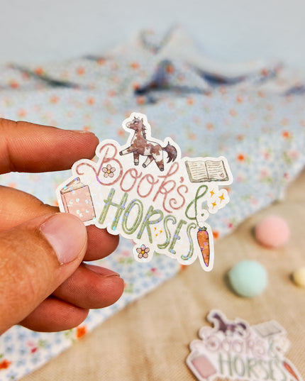 Glitzer-Sticker mit Pferdemotiv "Books & Horses"