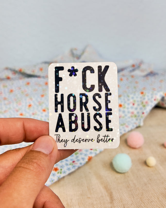 Glitzer-Sticker mit Pferdemotiv "F*ck Horse Abuse"