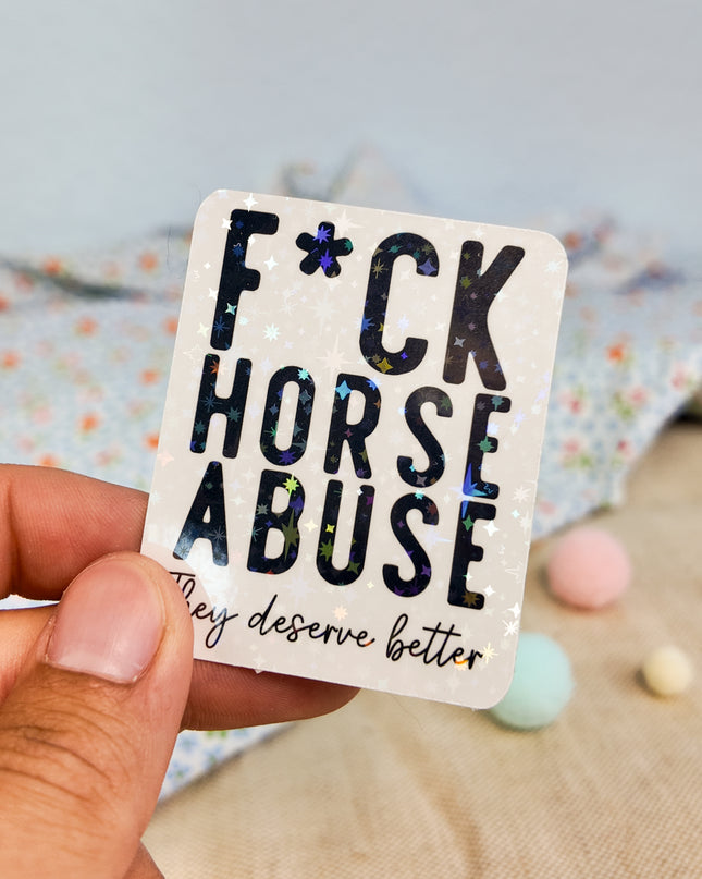 Glitzer-Sticker mit Pferdemotiv "F*ck Horse Abuse"