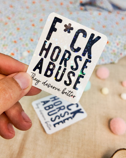Glitzer-Sticker mit Pferdemotiv "F*ck Horse Abuse"