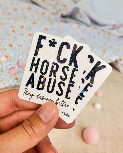 Glitzer-Sticker mit Pferdemotiv "F*ck Horse Abuse"