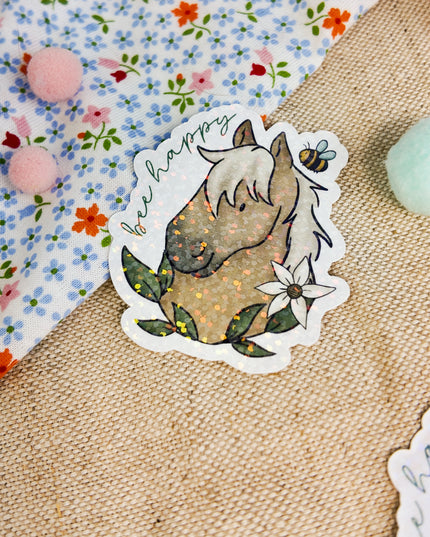 Glitzer-Sticker mit Pferdemotiv "Bee Happy"