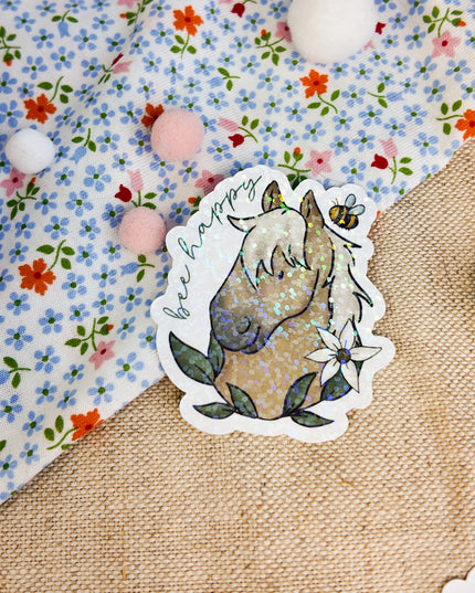 Glitzer-Sticker mit Pferdemotiv "Bee Happy"