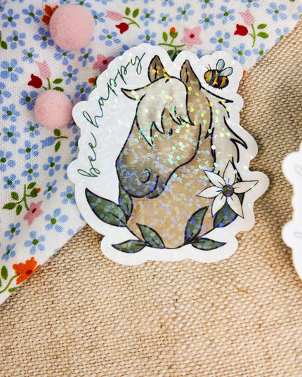 Glitzer-Sticker mit Pferdemotiv "Bee Happy"