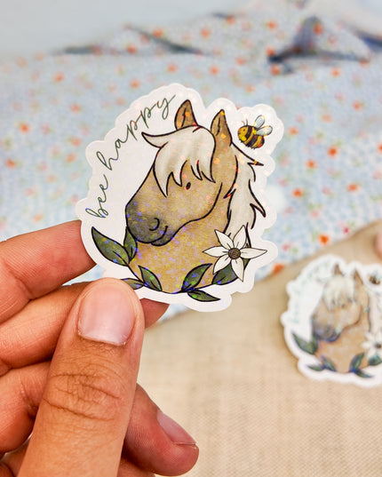 Glitzer-Sticker mit Pferdemotiv "Bee Happy"