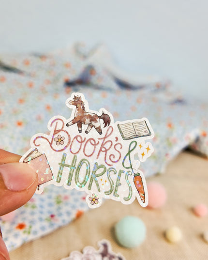 Glitzer-Sticker mit Pferdemotiv "Books & Horses"