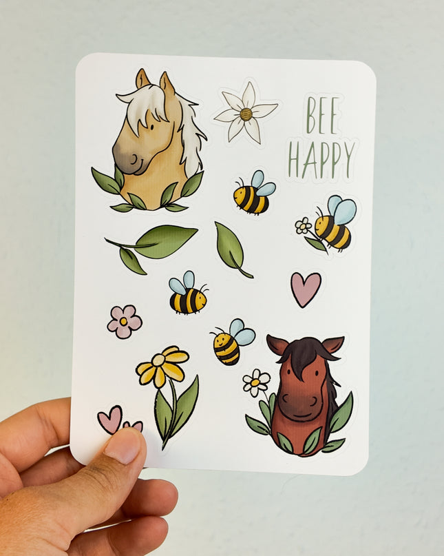 Stickerbogen mit Pferdemotiv "Bee happy"
