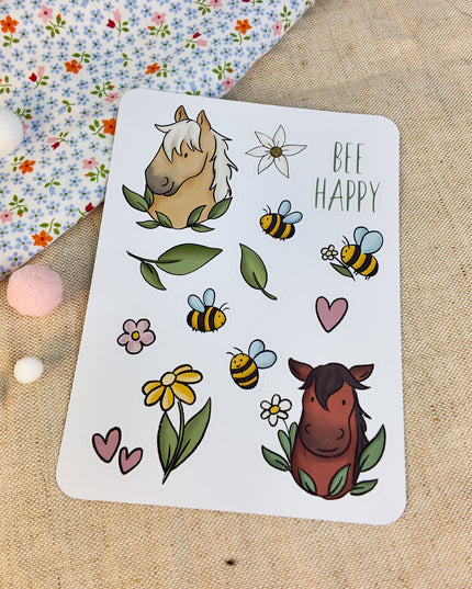Stickerbogen mit Pferdemotiv "Bee happy"