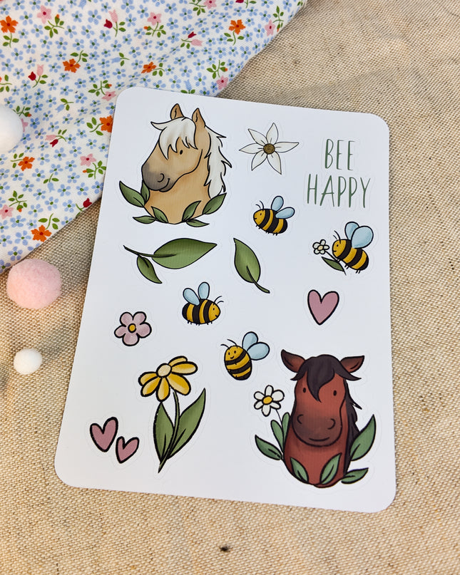Stickerbogen mit Pferdemotiv "Bee happy"