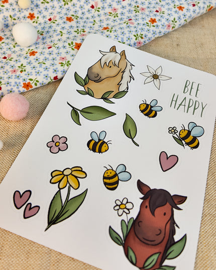 Stickerbogen mit Pferdemotiv "Bee happy"