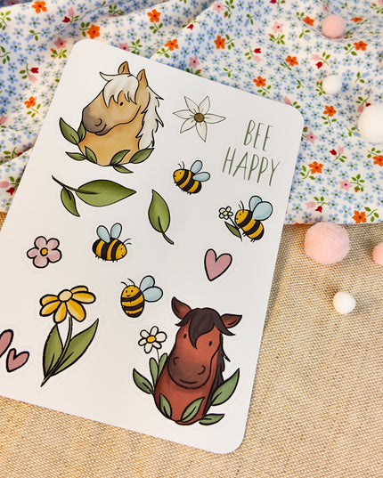 Stickerbogen mit Pferdemotiv "Bee happy"
