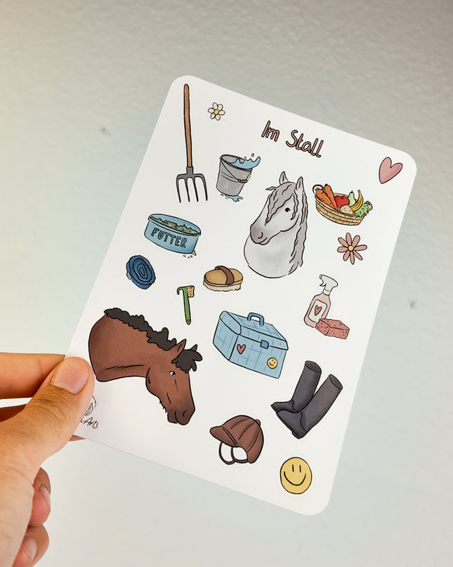 Stickerbogen mit Pferdemotiv "Im Stall"