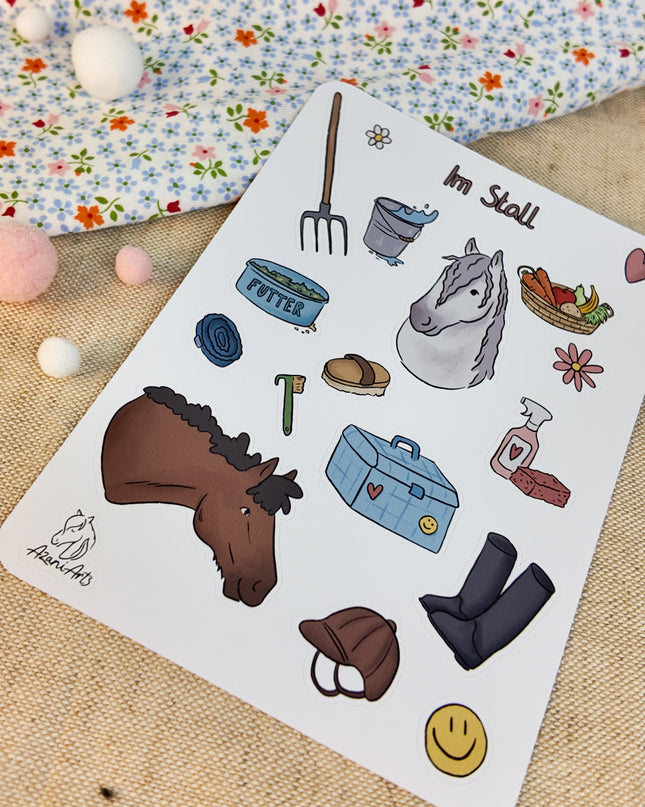 Stickerbogen mit Pferdemotiv "Im Stall"